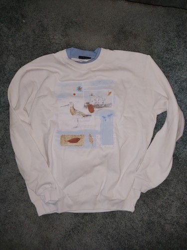 OFF WHITE COASTAL COLLAGE PULLOVER FELPA STILE CAMICIA GRANDE AVORIO Off White NUOVO