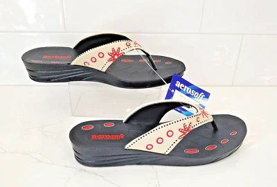 Aerosoft Sandals Womens Sz 9 Flip Flop Thong NEW Red Flower EU 40 Arch Support - Image 1 of 4