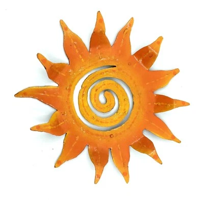 Arte metálico haitiano hecho a mano de interior tropical naranja sol ondulado 8" Foto 1 de 2