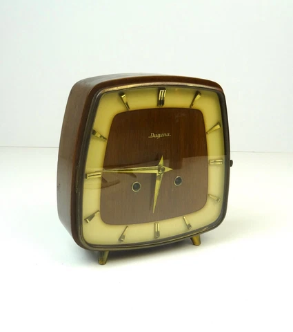 BEAUTIFUL RARE ORIGINAL 60S MID CENTURY TEAK DESK CHIMNY CLOCK BY DUGENA GERMANY Cover