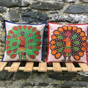 Peacock Patchwork Cotton Cushion Covers –Home Ethnic Hippy Boho Nomads Wales - Picture 1 of 11