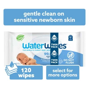 WaterWipes Original 99.9% Water Based Baby Wipes, Unscented, 2 Resealable Packs - Picture 1 of 4
