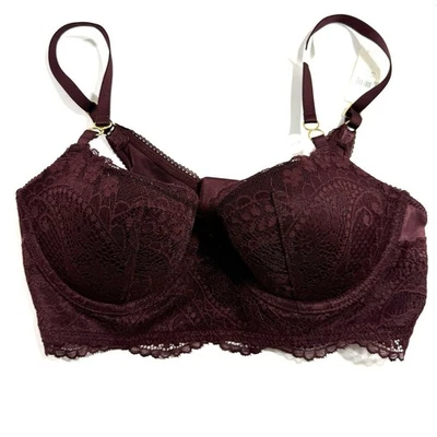 New Aerie Real Power Balconette Bra Maroon Size 32C Underwire Lace - Image 1 of 4