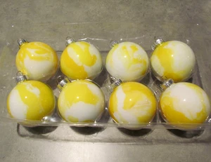 8 Marbled Glass Christmas Ornaments Yellow and white Handmade - Picture 1 of 3