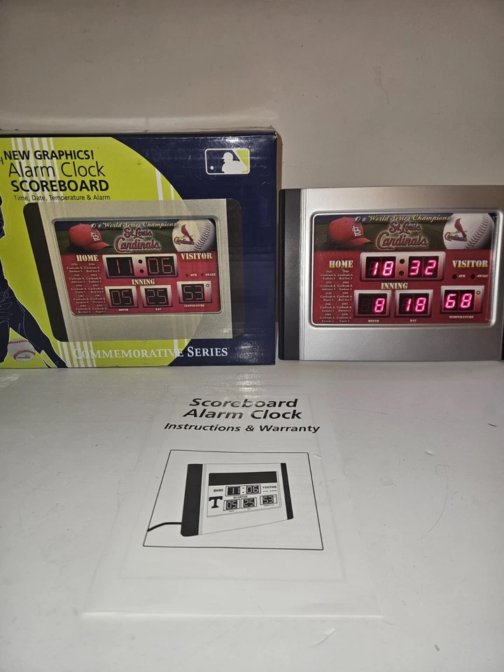 St. Louis Cardinals Scoreboard Time Date Temperature Alarm Clock New in Box - Image 1 of 4