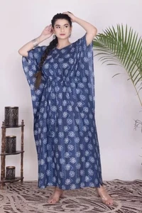 Cotton Indian Anokhi Boho Beach Fish Print Festival Caftan Maxi Dress Plus size - Picture 1 of 5