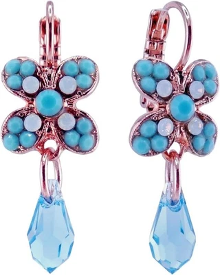 Pendientes Mariana Costa Egea Oro Rosa Ópalo Blanco y Aqua Flor de Pared 4006 Nuevos con Etiquetas Foto 1 de 3
