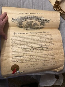 Antique 1910 American College of Mechano-Therapy Diploma - Picture 1 of 1