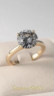 Anillo redondo de diamantes de oro amarillo de 14 k color gris cultivado en laboratorio de 4 quilates con SameerSh53 Foto 1 de 4
