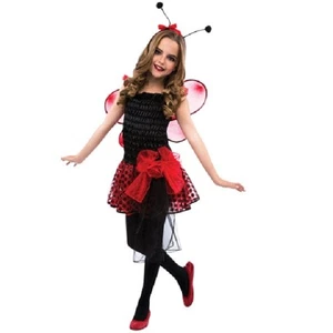 Cute Girls Red Black Queen Ladybug Costume Sz 8-10 Dress Wings Antenna Headband - Picture 1 of 9