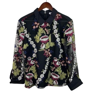 Nora Camicie Größe L schwarz bestickt Farbe Blumen Langarm Bluse Italy  - Bild 1 von 8