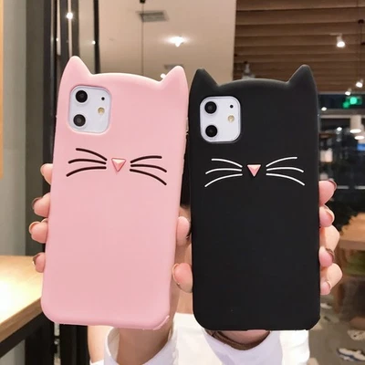 Linda funda de teléfono para gato de silicona a prueba de golpes para iPhone 16 Pro Max 15 14 13 12 11 7 Foto 1 de 4