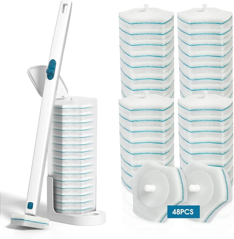 BALORIZ Toilet Wand Kit with 48 Refills, Disposable Toilet Bowl Brush Disposable Toilet