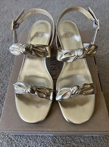 J. Crew Women’s Sandals Size 7 Gold Block Heel Double Bow Multi-Occasion Comfort - Picture 1 of 5