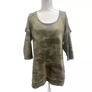 New York & Co Green Camp Cold Shoulder 3/4 Arm Shirt Gr. L - Bild 1 von 5