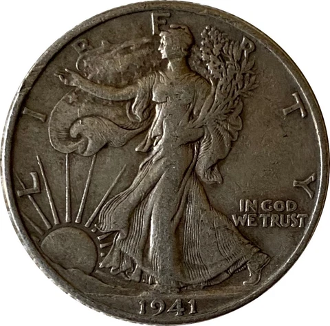 1941 Silver Walking Liberty Half Dollar Grading VF/XF 90% Silver Cover