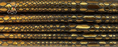METALLIC BRONZE SNAKE TEXTURED PRINT ON Lamb leather 2 skins 9+sqf 0.9mm #B7696 - Image 1 of 4