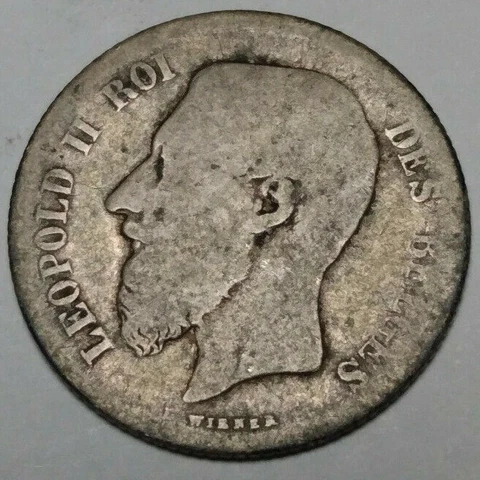 1867 Belgium 1 Franc with French Text - 83.5% Silver Coin - Leopold II Cover