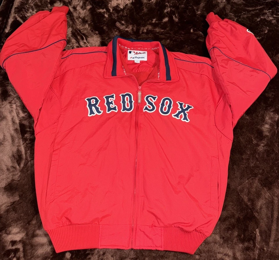 Vintage Majestic Boston Red Sox Bomber Jacket Medium Red Zip Up Dugout Baseball - Image 1 of 4