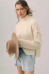 Anthropologie 100% Cashmere Mockneck Sweater Cocoabella Ivory Pilcro Size XL NEW - Picture 1 of 7