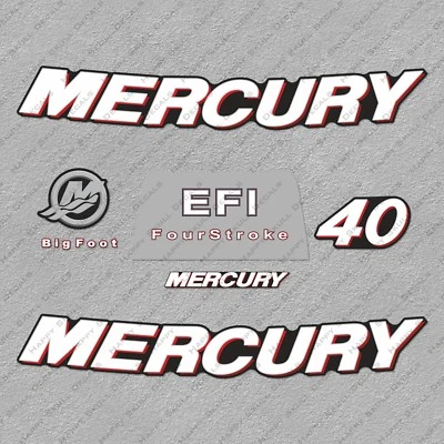 Mercury 40 hp 4-Stroke EFI outboard engine decals sticker set reproduction 2006 Foto 1 de 3