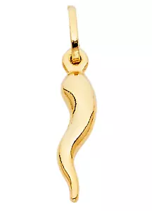 14K YELLOW GOLD HOLLOW 3-D CORNICELLO ITALIAN HORN PENDANT GOOD LUCK CHARM 0.6 g - Picture 1 of 2