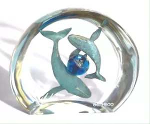 Dan Medina Art Sculpture Bronze Whales In Lucite - Picture 1 of 4