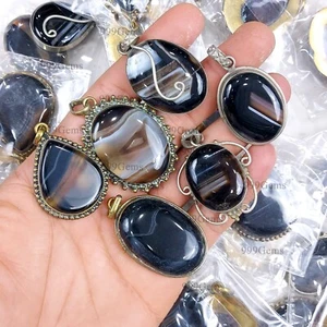 15 Pcs Banded Onyx Gemstone Pendants Lot Handmade Jewelry For Women Gift For Her - Picture 1 of 8