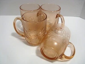VTG Arcoroc France Rosaline Pink Rose Etched Glass 10oz Mugs Set of 4 - Picture 1 of 5