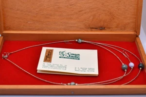 Vtg Guatemala Casa Del Jade Triple Strand 925 Silver Jade Bead Necklace w Box - Picture 1 of 23