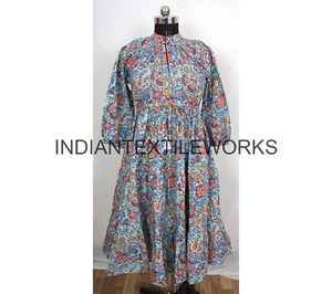 Hand Blockprint Damen Baumwollkleid Handarbeit Blumenmuster Sommerkleid - Bild 1 von 7