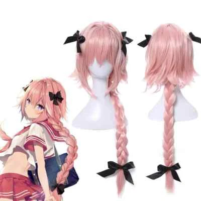 FGO Fate Apocrypha Astolfo Larga Trenzada Cola de Caballo Moño Fiesta Pelucas Juegos con disfraces Foto 1 de 4