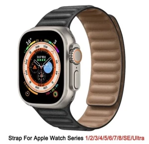 Apple Watch Magnetic Leather Strap 49mm 45mm 40mm 41mm 42mm 44mm - Black - Zdjęcie 1 z 8