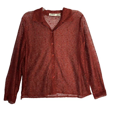 Blusa de encaje floral para mujer con cuello en V talla XL con cuello abotonado granate selene de colección Foto 1 de 4