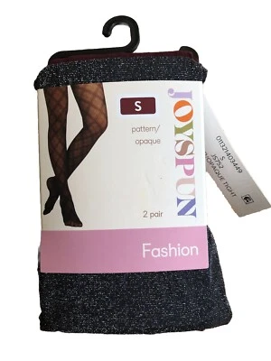 2 Pack Joyspun Tights Womens Size S Black Shimmer & Crushed Plum Opaque Bottoms - Image 1 of 4