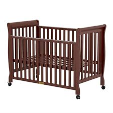 Brown Wooden Baby Cot Crib Toddler bed with mattress & wheels