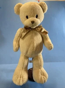First & Main Murdoch Tan Brown 15" Teddy Bear With Bow Soft Cuddly Plush - Picture 1 of 11
