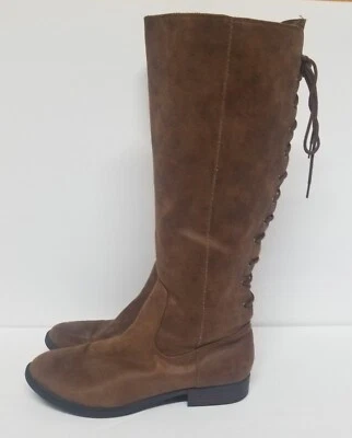 David Aaron Heidi Boots Lace Back Knee High Brown Faux Suede Womens Size 10 - Image 1 of 4