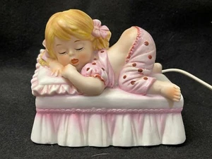 Adorable Lefton China Hand Painted Sleeping Baby Night Light #2327 Made Taiwan - Picture 1 of 9