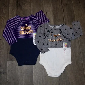 Set Baby Mädchen 18 Monate Bodys lila schwarz Glanz hell Happy Polka Einteiler - Bild 1 von 11