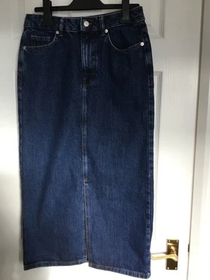 F & F Indigo Blue Denim Maxi Skirt UK 10 Front Slit Stonewashed Excellent  - Image 1 of 4