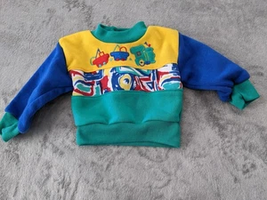 Vintage Lovespun Pullover Kleinkind Jungen 3-6 Monate Colorblock Zug Autos Fleece 90er - Bild 1 von 5