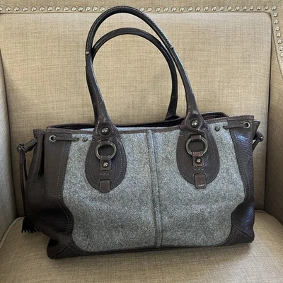 Banana Republic Leather Wool Handbag Tote Satchel Brown Gray Boho Vintage Y2k - Image 1 of 4