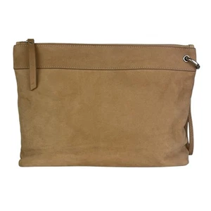 ZIMMERMANN Tan Bag Oversized Clutch Suede Leather Wrist Strap Internal Pockets - Picture 1 of 24