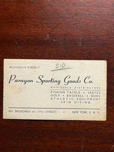 Tarjeta de visita de colección Paragon Sporting Goods béisbol atlético buceo NYC Manhattan - Imagen 1 de 2