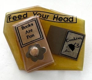Feed Your Head Book Pin Brooch By Lucinda Vintage Faux Pearl Flower - Picture 1 of 3