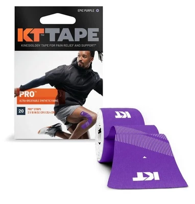 Cinta KT Original 20 Tiras Precortadas Púrpura Épico Soporte Elástico para Aliviar el Dolor Foto 1 de 4