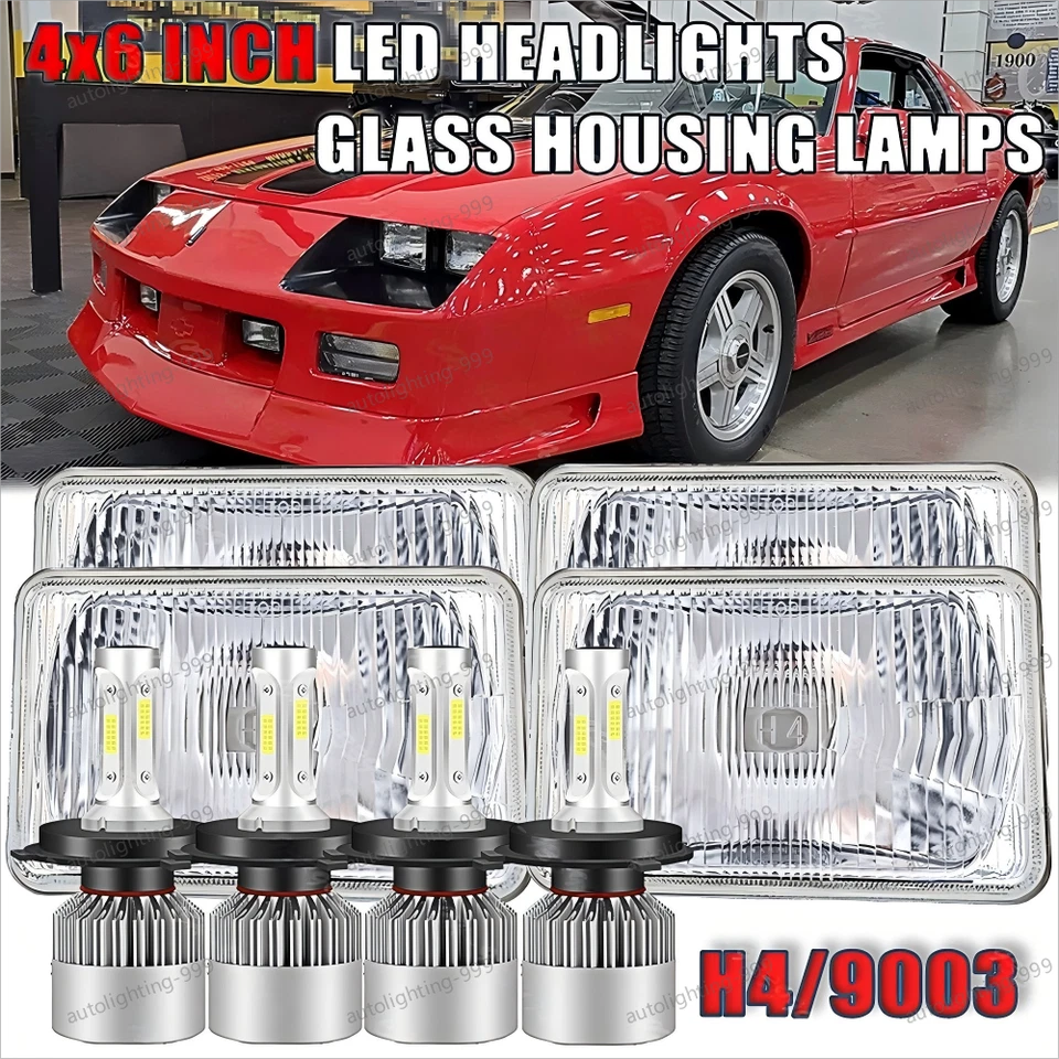 Faros LED 4x6" haz alto/bajo para Chevy Camaro 1982-1992 Caprice El Camino 4 piezas Foto 1 de 4