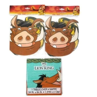 Disney Lion King Party Supply Bundle Masks Tablecloth Simba Rafiki Timon Pumbaa - Image 1 of 4