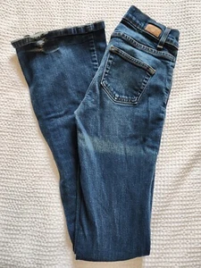 London Jean Distressed Flare Blue Denim Pants Medium Wash Stretch Womens Size 2 - Picture 1 of 12
